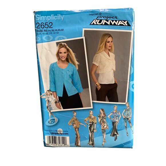 Simplicity Project Runway 2652 Jacket Top Sewing Pattern 14-22 - uncut - Picture 1 of 2